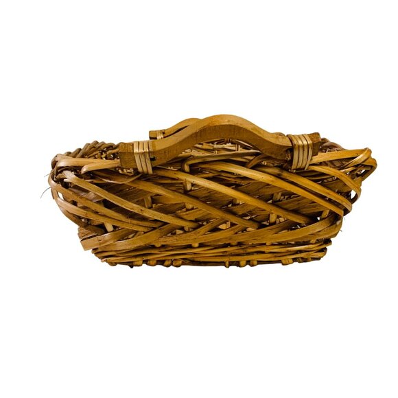 Grapevine Wicker Flower Market Basket Decorative MCM Wooden Handles Farmhouse - Picture 6 of 15